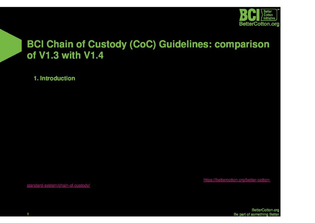 Better Cotton Chain of Custody Guidelines comparison of V1.3 with V1.4